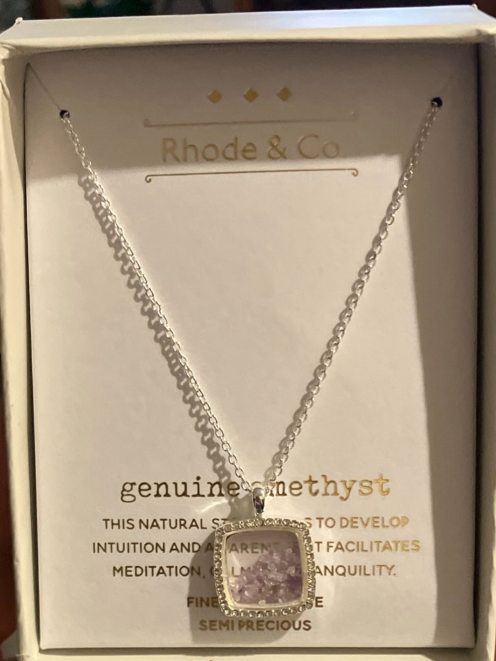 Rhode & Co Amethyst 18” Square Fine Silver Plate Pendant Necklace - NIB